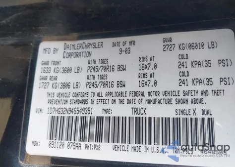 2004 Dodge Dakota Sport from USA, damaged, VIN 1D7HG32N94S549351